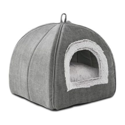 Grey Cat Cave Bed for Indoor Pets with Cushion Comfort
